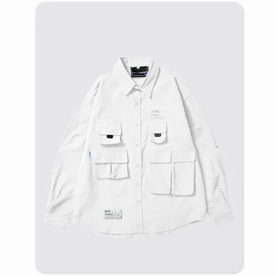 Camisa Universitaria Holgada con Múltiples Bolsillos de Manga Larga - Image 7
