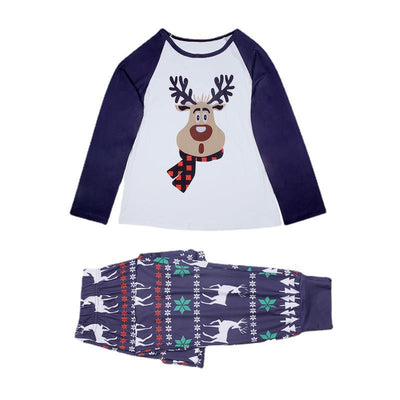 White and navy blue baby romper with a reindeer graphic wearing a red plaid scarf, featuring long raglan sleeves and snap closures. - Image 9