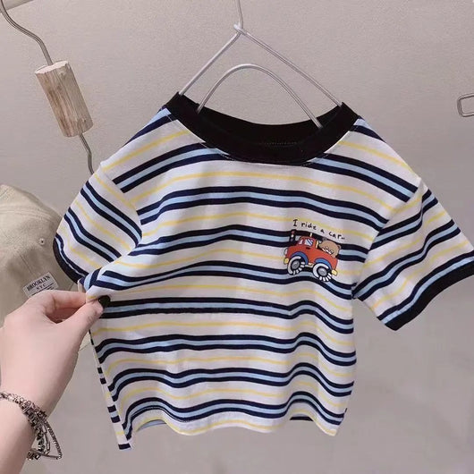 Camiseta Infantil de Rayas Suelta Manga Corta