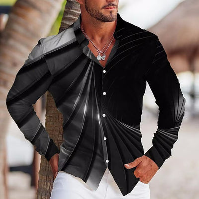 Camisa Estampada de Manga Larga con Solapa para Hombre - Image 6