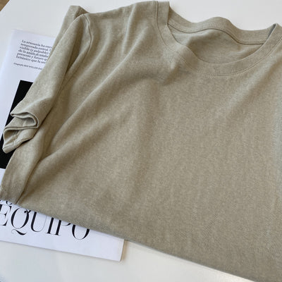 Playera Holgada de Algodón y Lino Manga Corta Cuello Redondo - Image 11