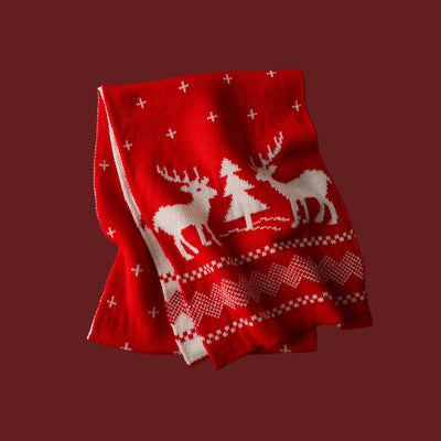 Bufanda Tejida Roja con Estampado de Reno y Copos de Nieve - Image 15