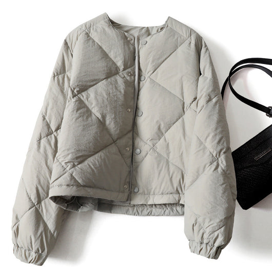 Chaqueta Corta de Algodón con Diseño Lattice Gris para Mujer - Image 2