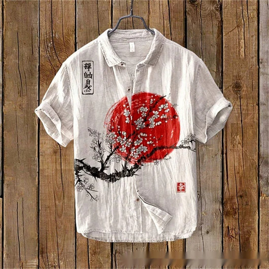 Camisa Casual Holgada para Hombre con Estampado y Botones - Image 14
