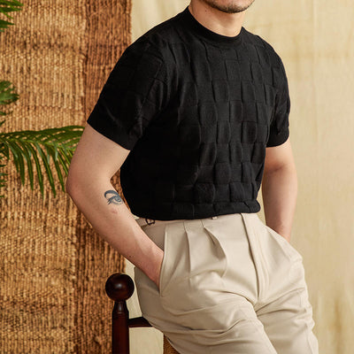 Camiseta Hombre Verano Algodón Ramio Cuello Redondo Estampado Cuadros - Image 10