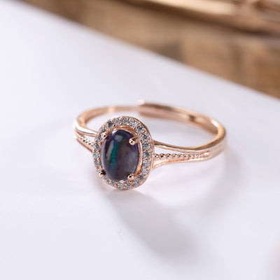 Anillo de Plata 925 con Ópalo Negro Natural y Baño de Oro Rosado - Image 7