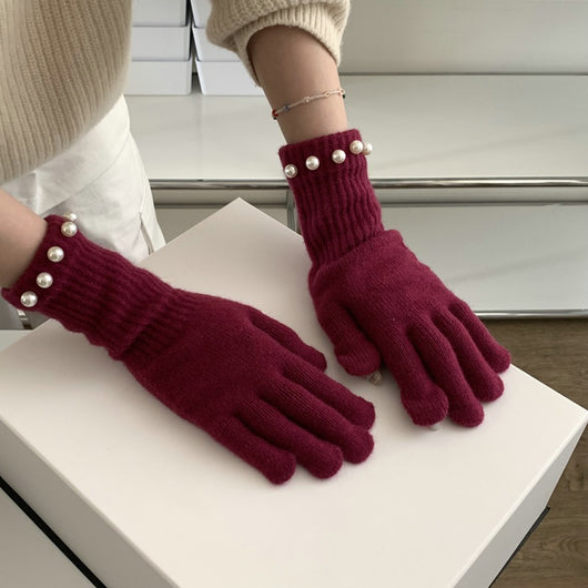 Guantes Tejidos Cálidos con Perlas en Colores Sólidos - Image 19