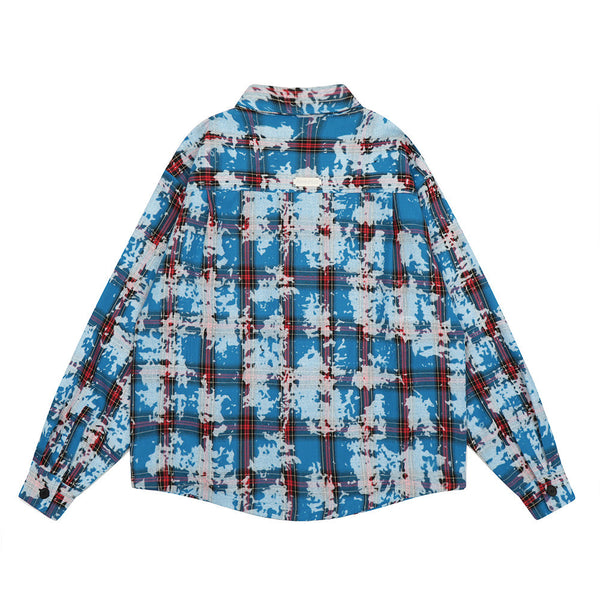 Chaqueta Camisa Tie-Dye Cuadros Desgastada para Hombre