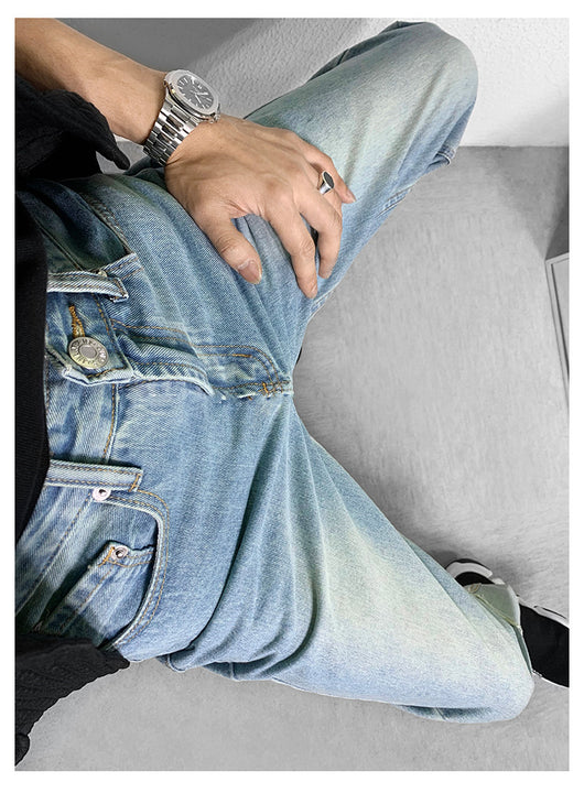 Pantalón Vaquero Azul Marino con Orilla Enrollada Bicolor - Image 8