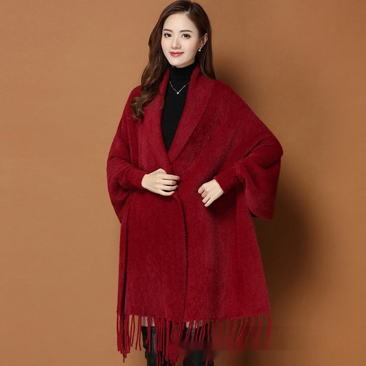 Chal Grueso de Invierno con Mangas de Visón Sintético - Bufanda Clásica para Mujer