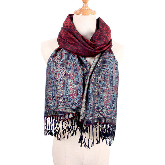 Foulard Étnico de Cachemira Dual-uso con Jacquard y Borlas - Image 2