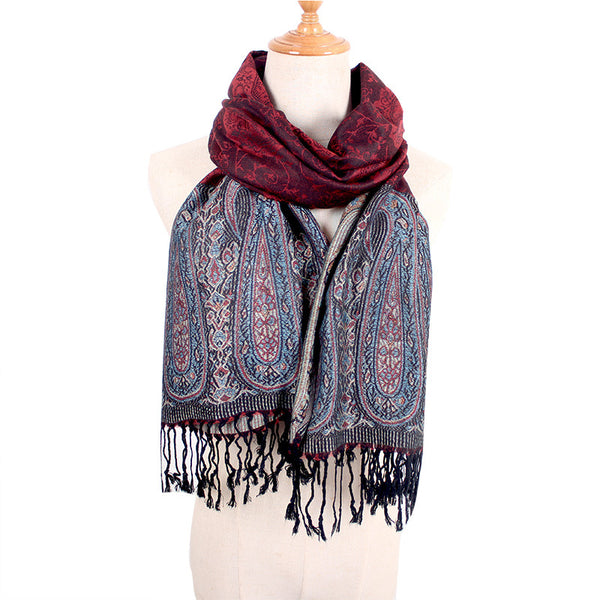 Foulard Étnico de Cachemira Dual-uso con Jacquard y Borlas