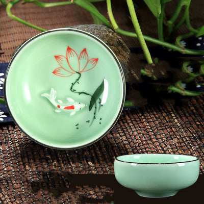 Juego de Té Kung Fu Celadón Pintado a Mano con Diseño Carpa Creativo - Image 2