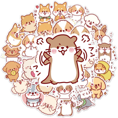 50 cute dog graffiti stickers featuring various cartoon dog breeds like Shiba Inu, Pomeranian, and Corgi. - Image 11
