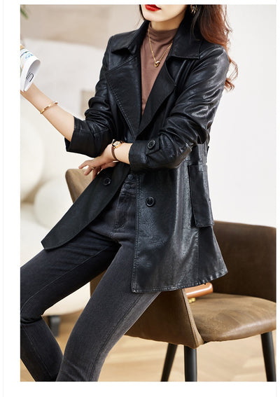 Abrigo de Cuero para Mujer Largo Primavera y Otoño - Image 16