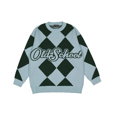 Suéter Hombre Jacquard Diamante Oversized Cuello Redondo Tendencia Casual - Image 3