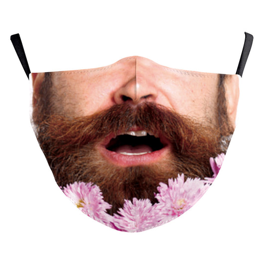 Christmas dustproof face mask with a digital print of a man's face featuring a grey beard and yellow lights. - Image 16