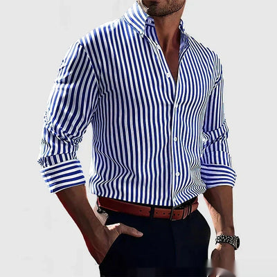 Camisa Ejecutiva Slim Fit a Rayas con Cuello de Lino - Image 6