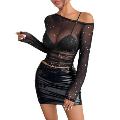Blusa Elegante Negra con Lentejuelas y Cuello Asimétrico - Image 5