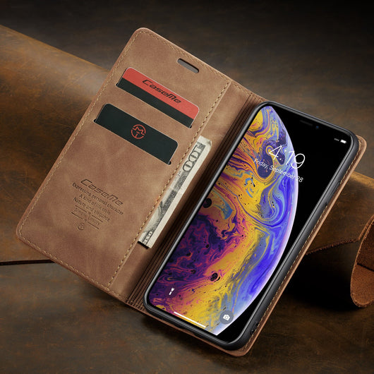Funda Magnética de Cuero para Teléfono con Cartera Integrada