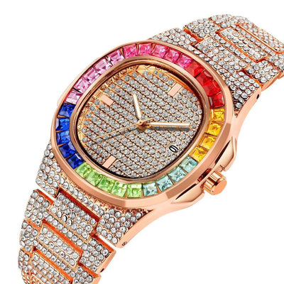 Reloj de Pulsera Cuadrado de Acero con Diamantes Incrustados y Calendario - Image 8