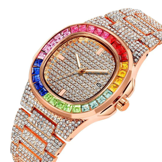 Reloj de Pulsera Cuadrado de Acero con Diamantes Incrustados y Calendario - Image 8