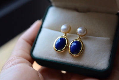 Aretes de Lapislázuli Natural con Perla - Image 9