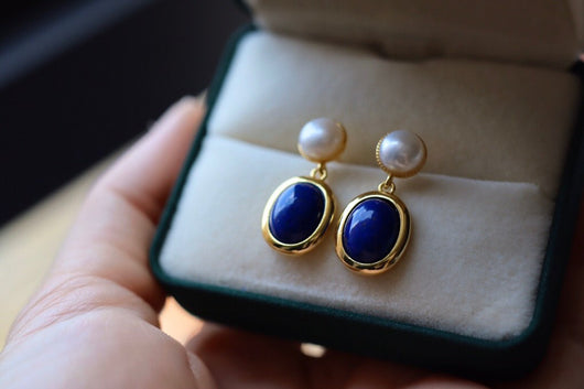 Aretes de Lapislázuli Natural con Perla - Image 9