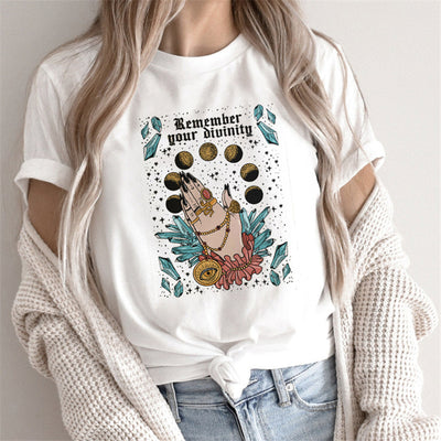 Camiseta Estampado Tarot Femenino - Tops Cartoon para Mujer - Image 8