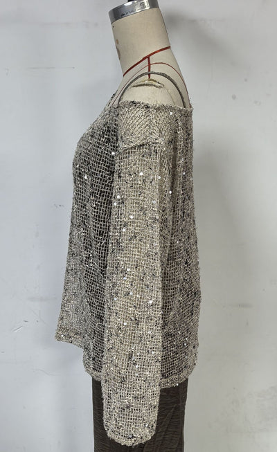 Blusa Suéter Holgada con Lentejuelas y Detalles Calados - Image 18