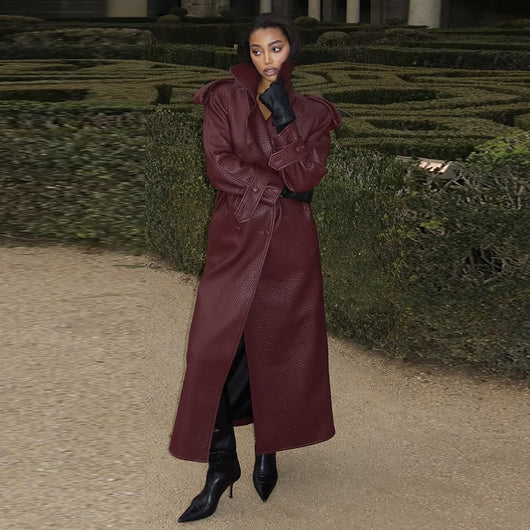 Abrigo de Cuero Largo para Mujer - Elegancia Sofisticada para Otoño e Invierno - Image 4