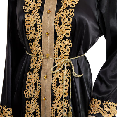 Vestido Largo Malayo con Cuello en V y Diamantes Cosidos - Image 17