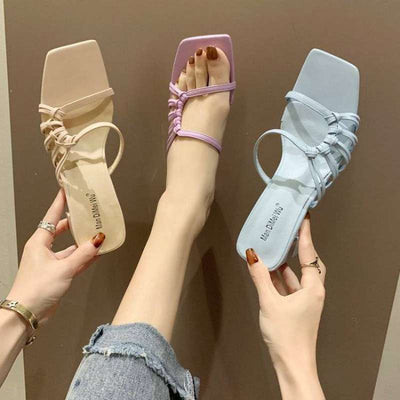 Sandalias Tejidas de Tacón Cuadrado Grueso con Cinturón Delgado - Image 4