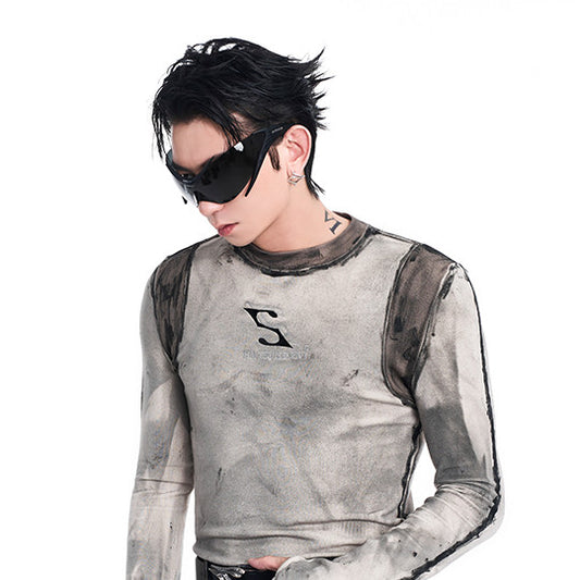 Camiseta Ajustada Manga Larga Graffiti Urbano para Hombre