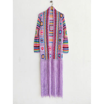 Cardigan Tejido a Mano con Flecos y Diseño Asimétrico Multicolor - Image 8