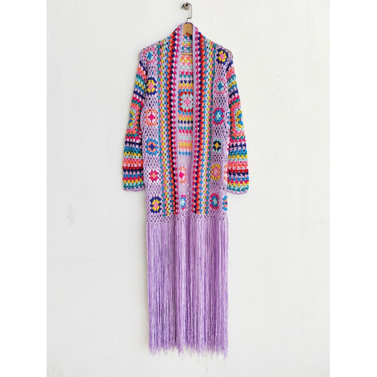 Cardigan Tejido a Mano con Flecos y Diseño Asimétrico Multicolor - Image 8