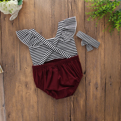 Conjunto Romper Infantil de Rayas con Mangas Volantes + Diadema - Image 8