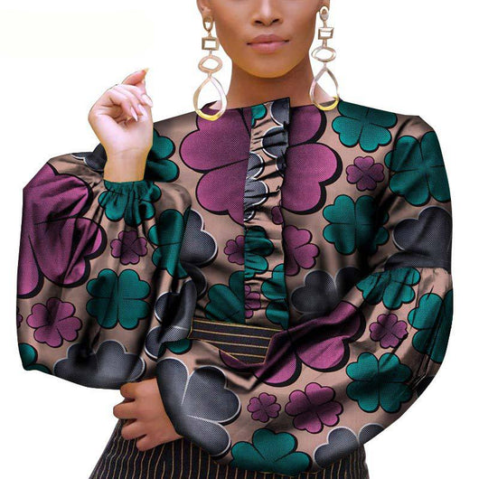 Blusa de Algodón con Mangas Abullonadas y Acabado Encerado