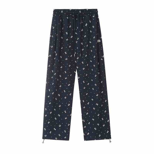 Pantalones de Chándal Vintage con Lazo y Lunares - Pierna Recta Ancha para Mujer - Image 6