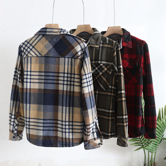 Camisa de Franela a Cuadros Cálida y Cómoda con Solapa - Image 7