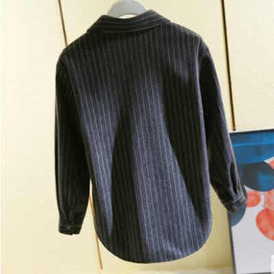Blusa Larga de Rayas Verticales en Tela Cepillada para Mujer - Image 3
