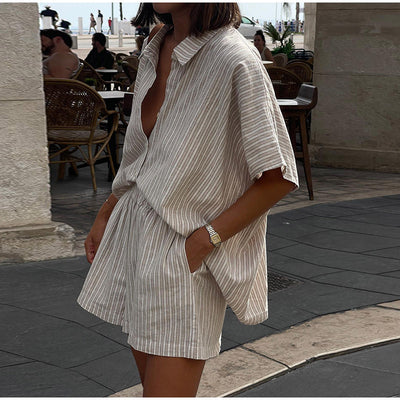 Conjunto de Camisa y Shorts a Rayas Holgado y Casual - Image 9