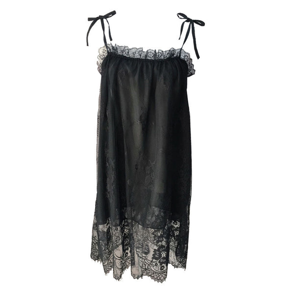 Camisón Sexy de Verano en Encaje y Gasa con Tirantes Ajustables
