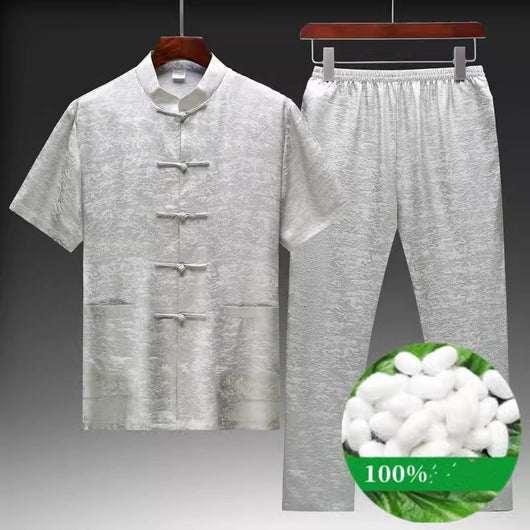 Traje Tang de Seda Mulberry para Hombre - Elegancia Tradicional China - Image 7