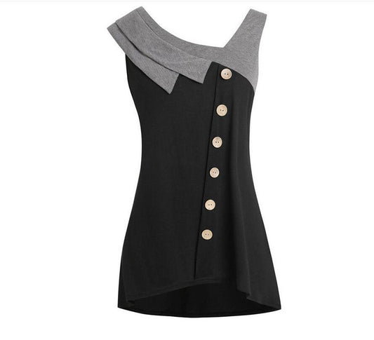 Blusa con Bloques de Color Asimétricos y Chaleco Botones Talla Grande - Image 2