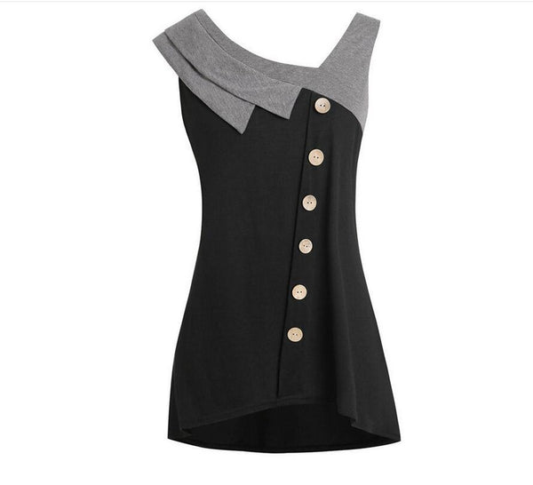 Blusa con Bloques de Color Asimétricos y Chaleco Botones Talla Grande