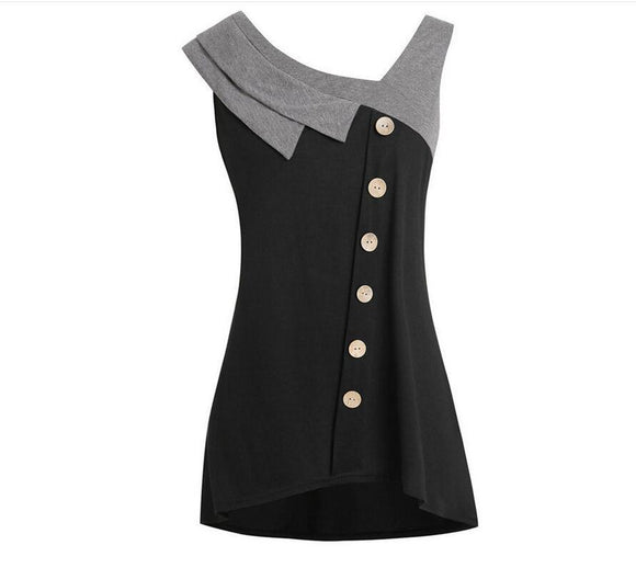 Blusa con Bloques de Color Asimétricos y Chaleco Botones Talla Grande