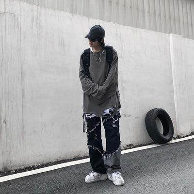 Pantalones Vaqueros Sueltos con Flecos - Estilo Urbano para Hombre