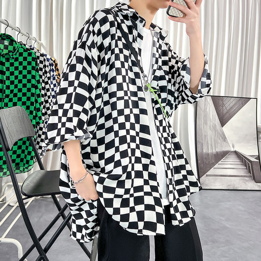Chaqueta de Seda Helada para Hombre con Camisa Cuadriculada de Tres Cuartos - Image 5