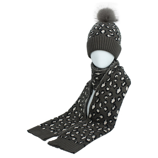 Conjunto de Gorro y Bufanda Estampado Leopardo para Otoño e Invierno - Image 13